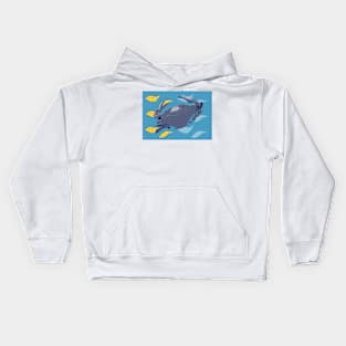 Blue crab on yellow and blue fish Kids Hoodie